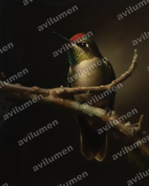 Oil illustration: Chalcostigma ruficeps (Rufous-capped thornbill)