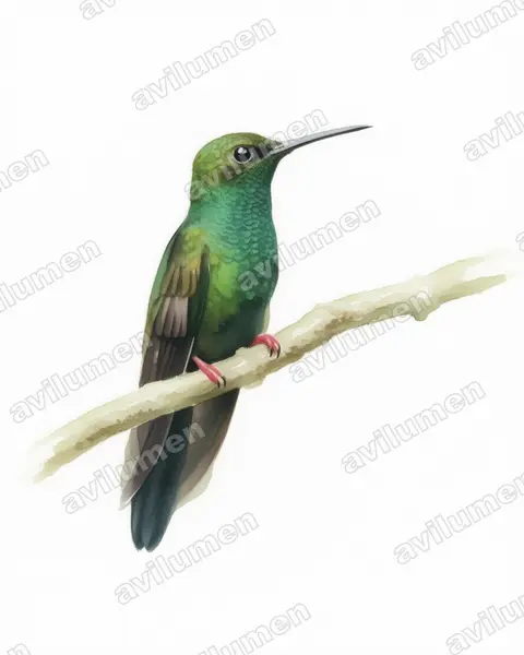 Illustration im Stil Aquarell: Bronzeschwanz-Buffonkolibri (Chalybura urochrysia)