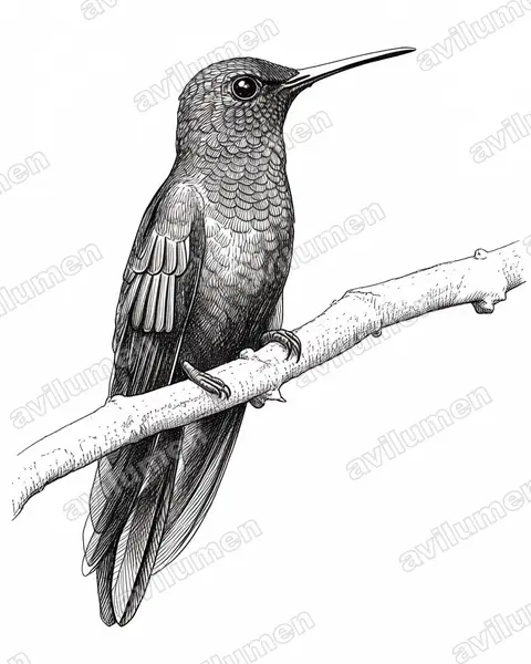 Illustration im Stil Tusche: Bronzeschwanz-Buffonkolibri (Chalybura urochrysia)