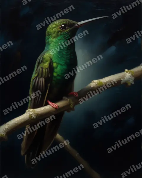 Illustration im Stil Öl: Bronzeschwanz-Buffonkolibri (Chalybura urochrysia)