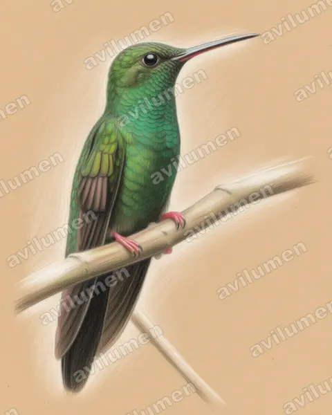 Illustration im Stil Buntstift: Bronzeschwanz-Buffonkolibri (Chalybura urochrysia)
