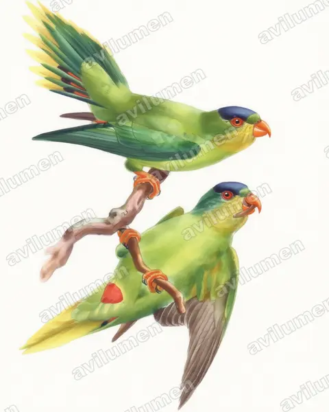 Illustration Aquarelle : Charmosyna diadema (Lori à diadème)