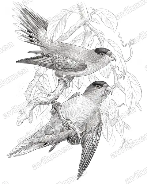 Illustration Encre : Charmosyna diadema (Lori à diadème)