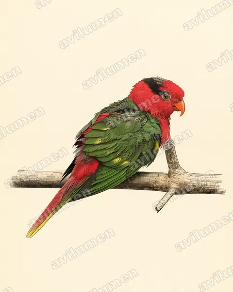 Illustration im Stil Historische Tafel: Josephinenlori (Charmosyna josefinae)
