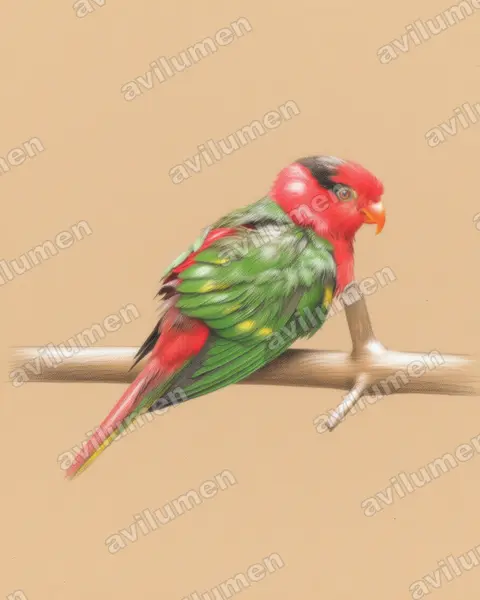 Illustration im Stil Buntstift: Josephinenlori (Charmosyna josefinae)