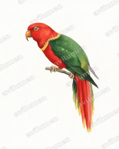 Ilustración en Acuarela: Charmosyna margarethae (Lori de Margarita)