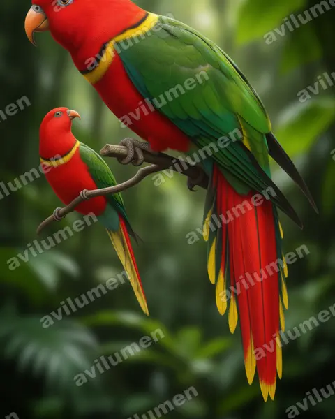 Ilustración en Realista: Charmosyna margarethae (Lori de Margarita)