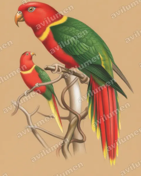 Ilustración en Lápiz de color: Charmosyna margarethae (Lori de Margarita)