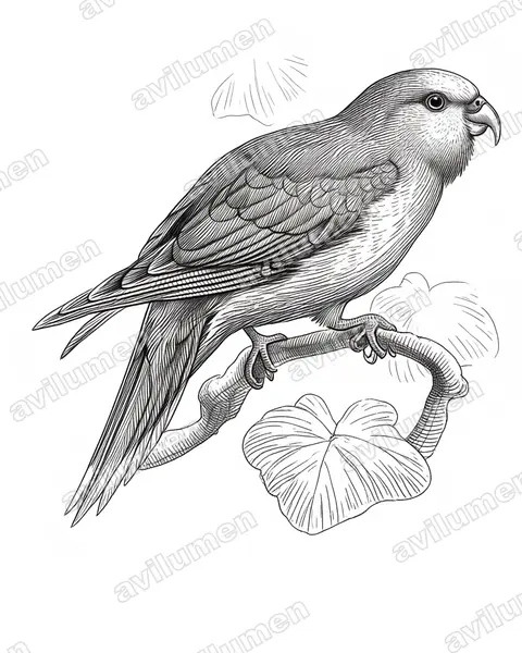 Palm Lorikeet（Charmosyna palmarum）的钢笔墨线插画
