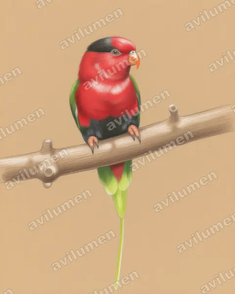 Illustration im Stil Buntstift: Papualori (Charmosyna papou)