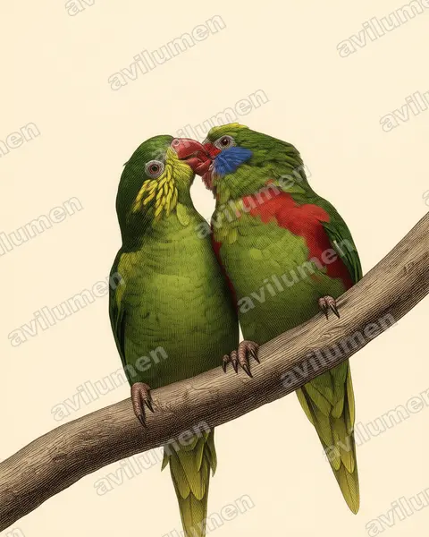 Vintage plate illustration: Charmosyna placentis (Red-flanked Lorikeet)
