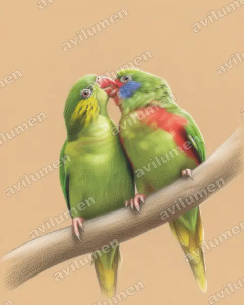 Colored pencil illustration: Charmosyna placentis (Red-flanked Lorikeet)