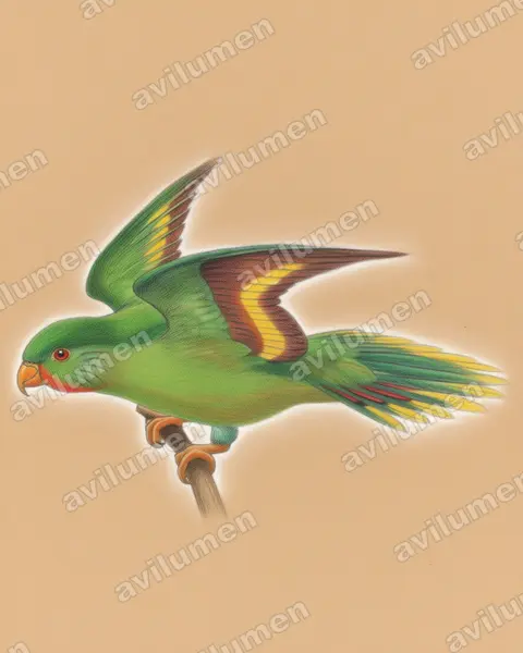Red-chinned lorikeet（Charmosyna rubrigularis）的彩色铅笔插画