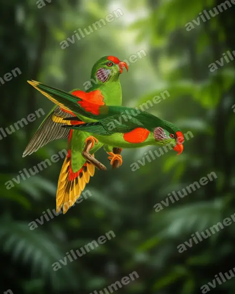 Red-fronted Lorikeet（Charmosyna rubronotata）的写实插画