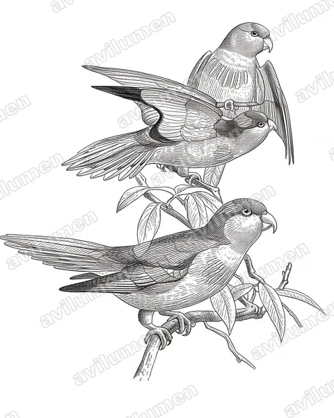 Ink illustration: Charmosyna wilhelminae (Pygmy Lorikeet)