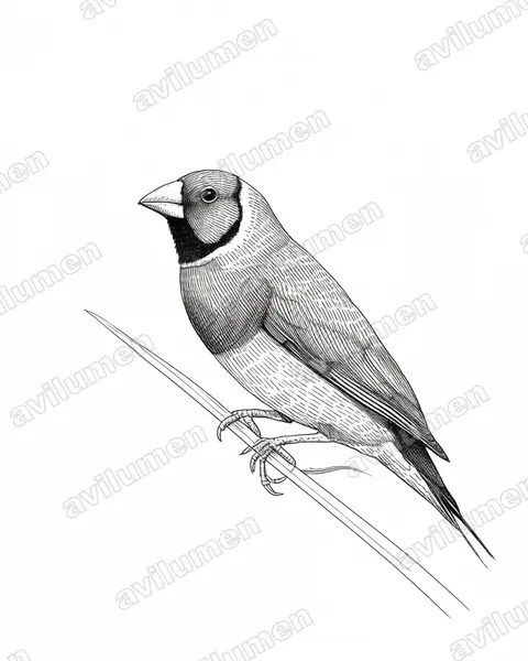 Ilustración en Tinta: Chloebia gouldiae (Erythrura gouldiae)