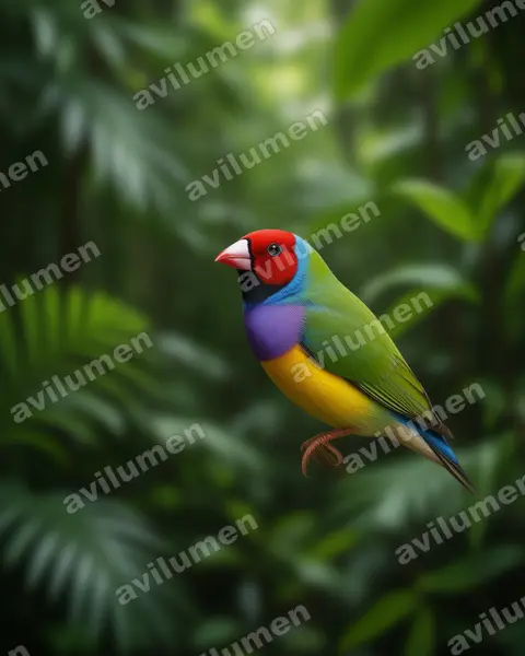 Ilustración en Realista: Chloebia gouldiae (Erythrura gouldiae)
