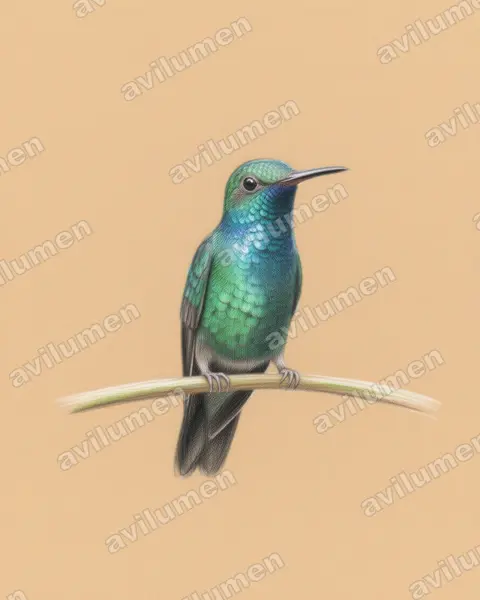 Ilustración en Lápiz de color: Chlorestes notata (Esmeralda gorgiazul​)