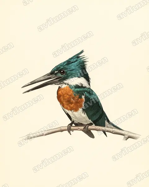 Illustration im Stil Historische Tafel: Amazonasfischer (Chloroceryle amazona)
