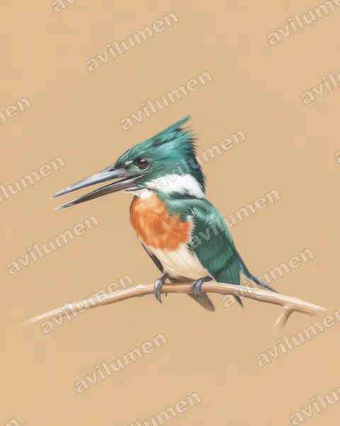 Illustration im Stil Buntstift: Amazonasfischer (Chloroceryle amazona)