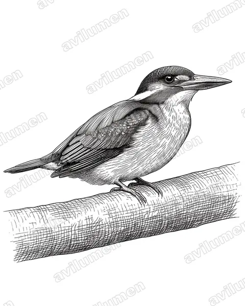 Ink illustration: Chloroceryle inda (Green-and-rufous Kingfisher)