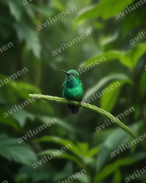 花园翠蜂鸟（Chlorostilbon assimilis）的写实插画