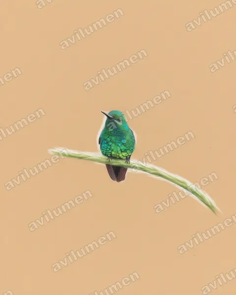 花园翠蜂鸟（Chlorostilbon assimilis）的彩色铅笔插画