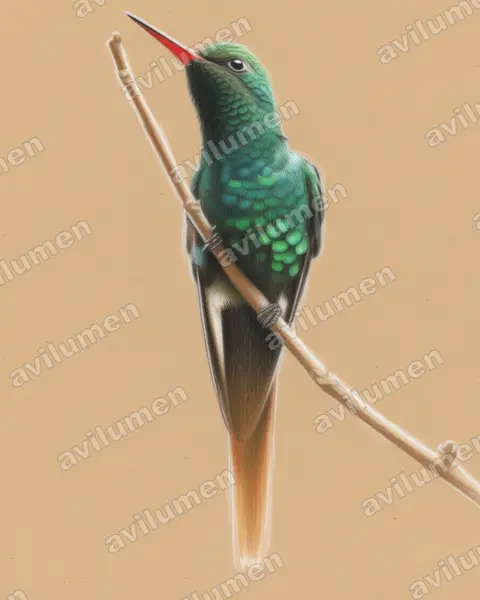 Colored pencil illustration: Chlorostilbon auriceps (Golden-crowned emerald)