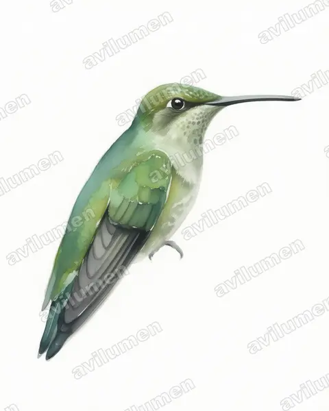 布雷氏翠蜂鳥（Chlorostilbon bracei）的水彩插画