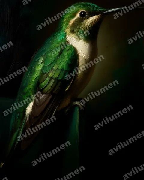 布雷氏翠蜂鳥（Chlorostilbon bracei）的油画插画