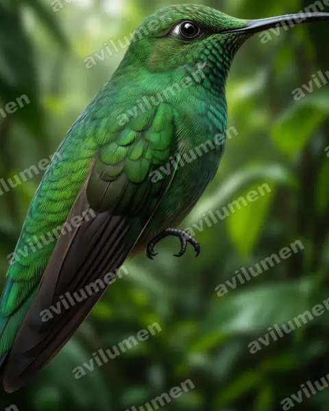 布雷氏翠蜂鳥（Chlorostilbon bracei）的写实插画