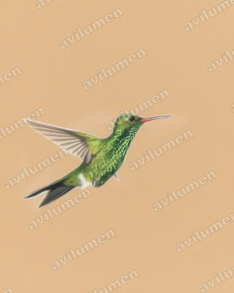 卡氏翠蜂鸟（Chlorostilbon canivetii）的彩色铅笔插画