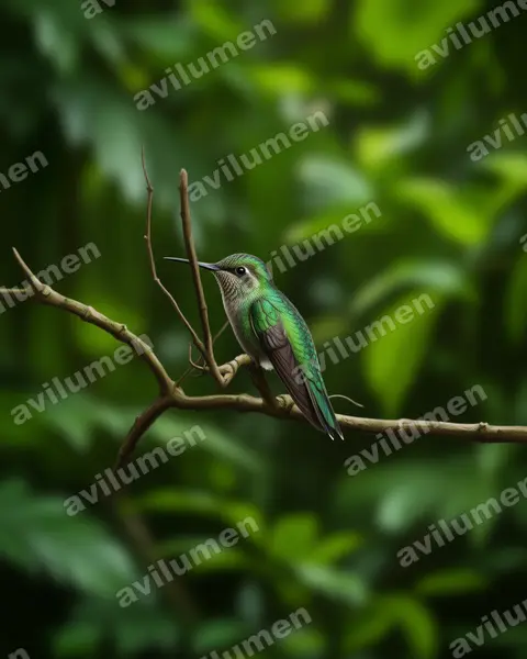 Illustration im Stil Realistisch: Schwalbenschwanz-Smaragdkolibri (Chlorostilbon forficatus)
