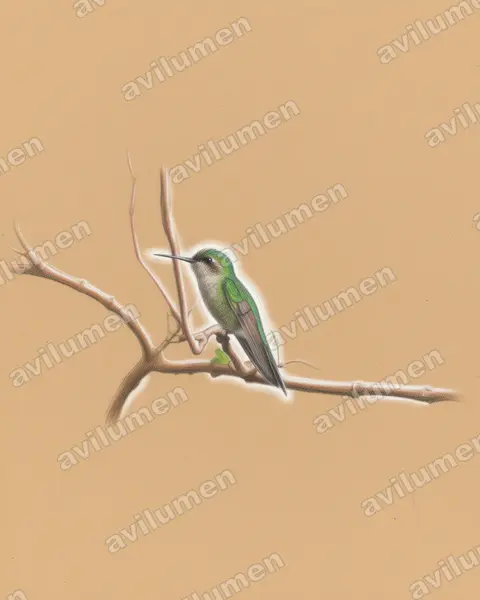 Illustration im Stil Buntstift: Schwalbenschwanz-Smaragdkolibri (Chlorostilbon forficatus)