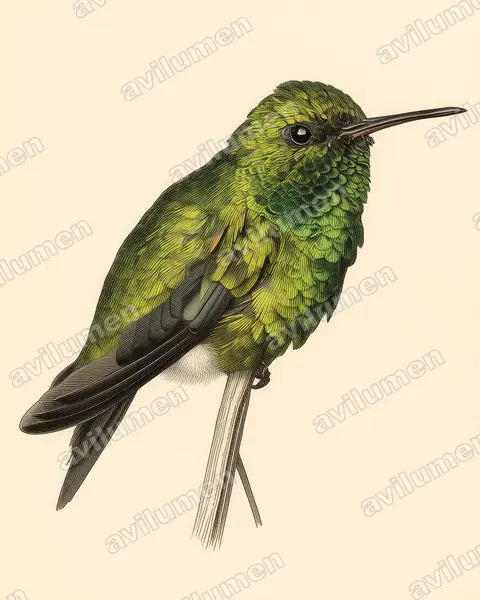 Illustration im Stil Historische Tafel: Kolumbiensmaragdkolibri (Chlorostilbon gibsoni)