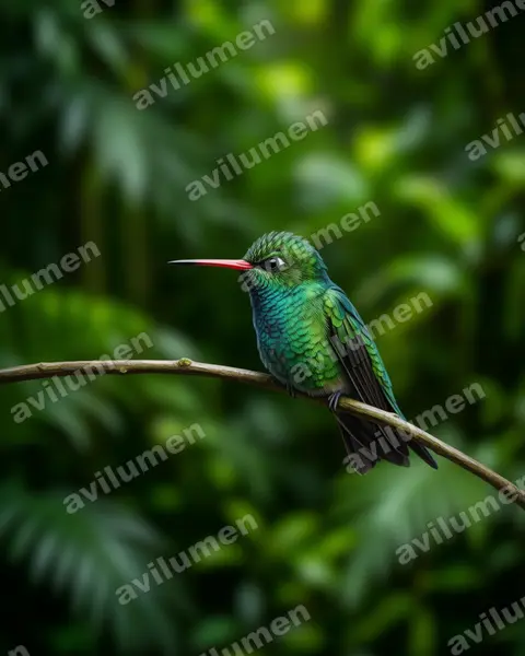 Illustration im Stil Realistisch: Goldbauch-Smaragdkolibri (Chlorostilbon lucidus)