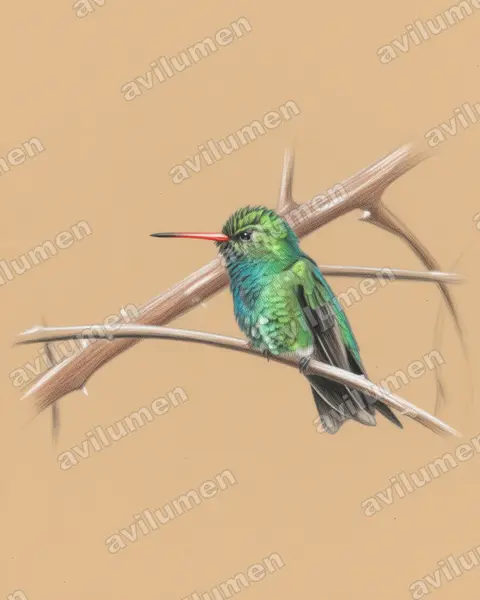 Illustration im Stil Buntstift: Goldbauch-Smaragdkolibri (Chlorostilbon lucidus)