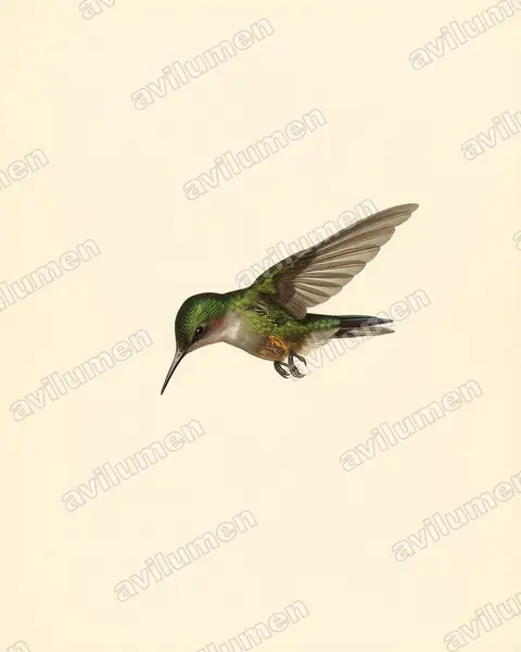 Vintage plate illustration: Chlorostilbon maugaeus (Puerto Rican emerald)