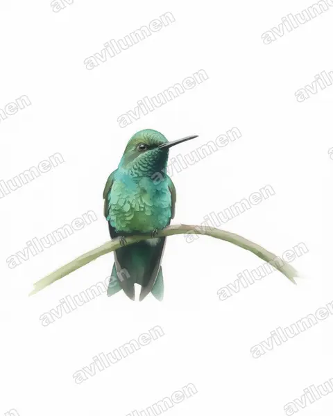 西方翠蜂鸟（Chlorostilbon melanorhynchus）的水彩插画
