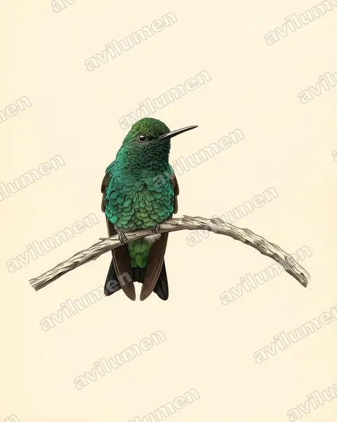 西方翠蜂鸟（Chlorostilbon melanorhynchus）的古典图版插画