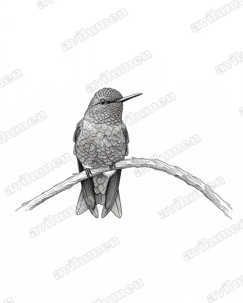 西方翠蜂鸟（Chlorostilbon melanorhynchus）的钢笔墨线插画