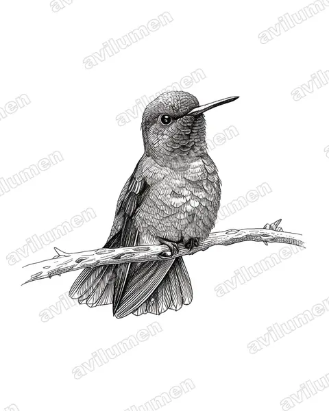 Illustration im Stil Tusche: Blauschwanz-Smaragdkolibri (Chlorostilbon mellisugus)