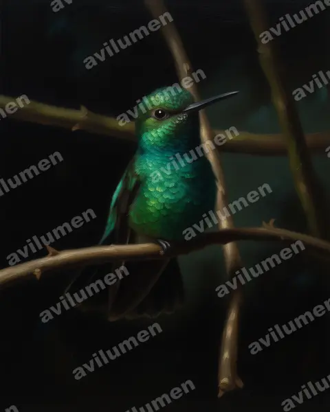 Illustration im Stil Öl: Blauschwanz-Smaragdkolibri (Chlorostilbon mellisugus)