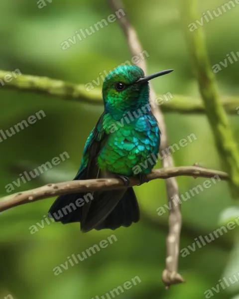 Illustration im Stil Realistisch: Blauschwanz-Smaragdkolibri (Chlorostilbon mellisugus)