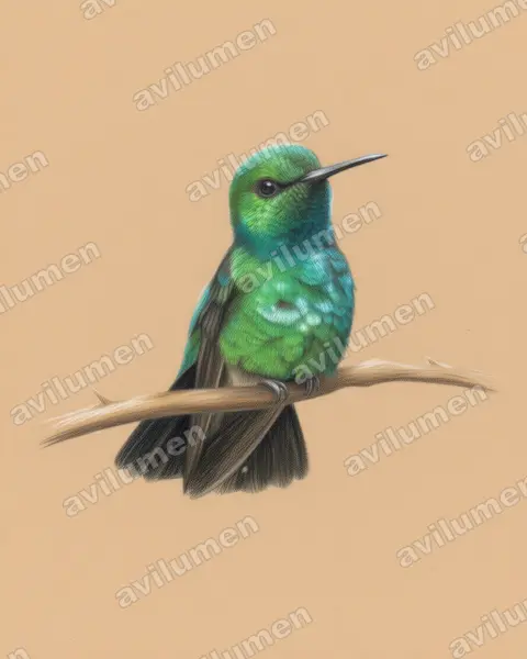 Illustration im Stil Buntstift: Blauschwanz-Smaragdkolibri (Chlorostilbon mellisugus)