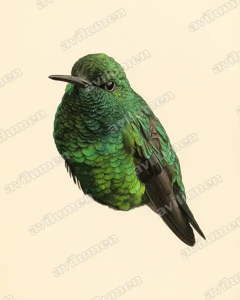 Ilustración en Lámina antigua: Chlorostilbon poortmani (Esmeralda colicorta)