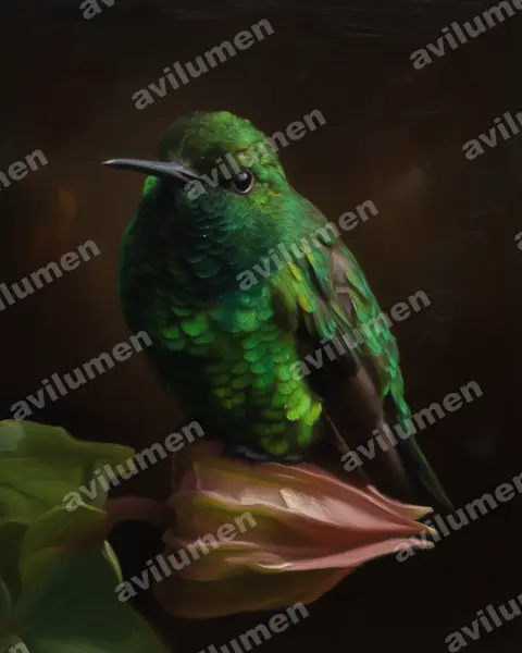 Ilustración en Óleo: Chlorostilbon poortmani (Esmeralda colicorta)
