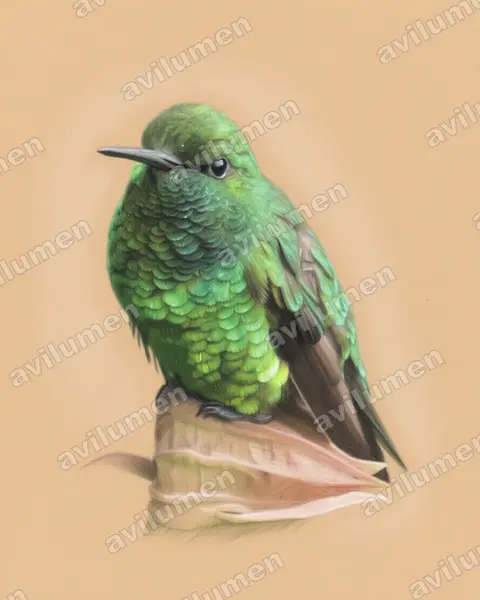 Ilustración en Lápiz de color: Chlorostilbon poortmani (Esmeralda colicorta)
