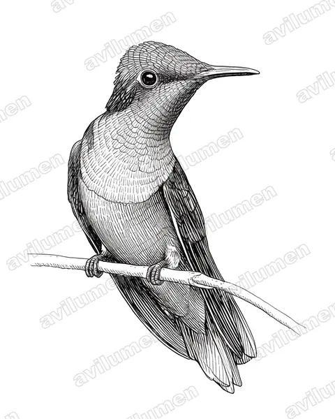 Illustration Encre : Chrysolampis mosquitus (Colibri rubis-topaze)