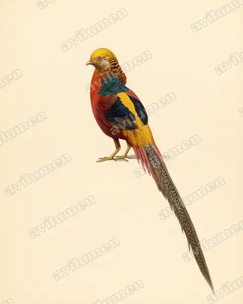 Vintage plate illustration: Chrysolophus pictus (Golden Pheasant)